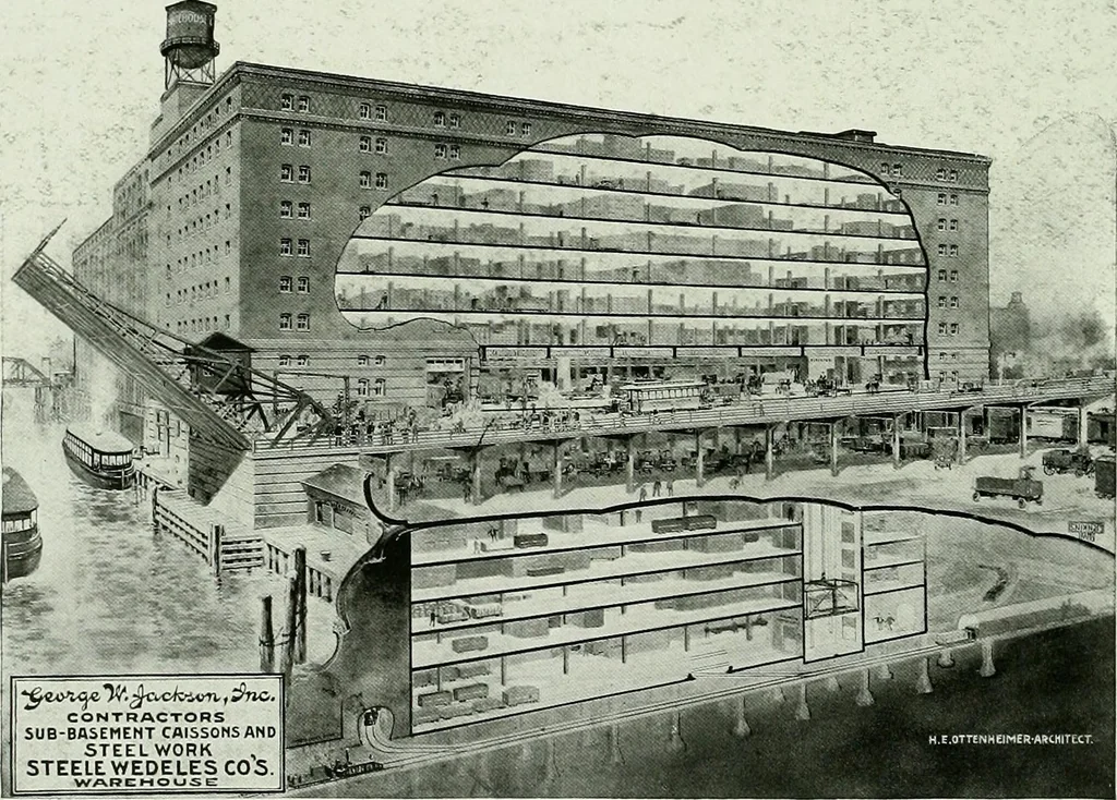 An illustration from A half century of Chicago building : a practical reference guide : all building laws and ordinances brought to date : historical, technical and statistical review of the construction and material development of America's inland metropolis, 1910, leaf 439