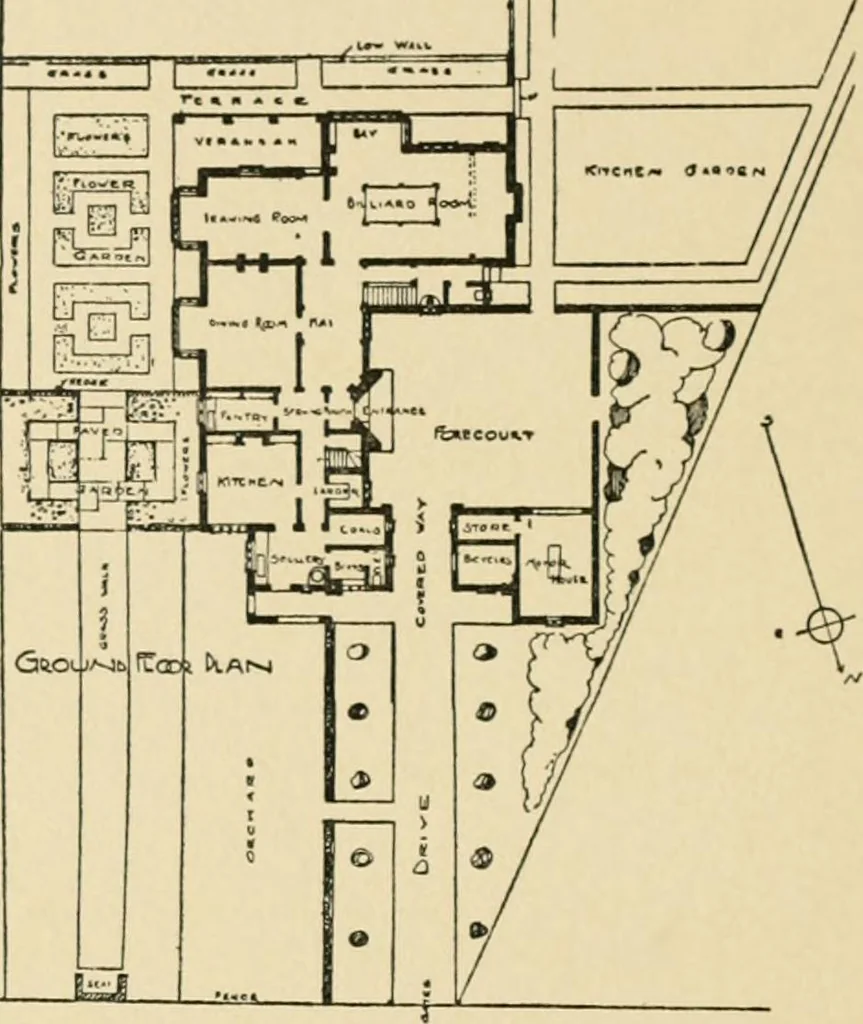 An illustration from The half-timber house; its origin, design, modern plan, and construction;, 1912, leaf 87