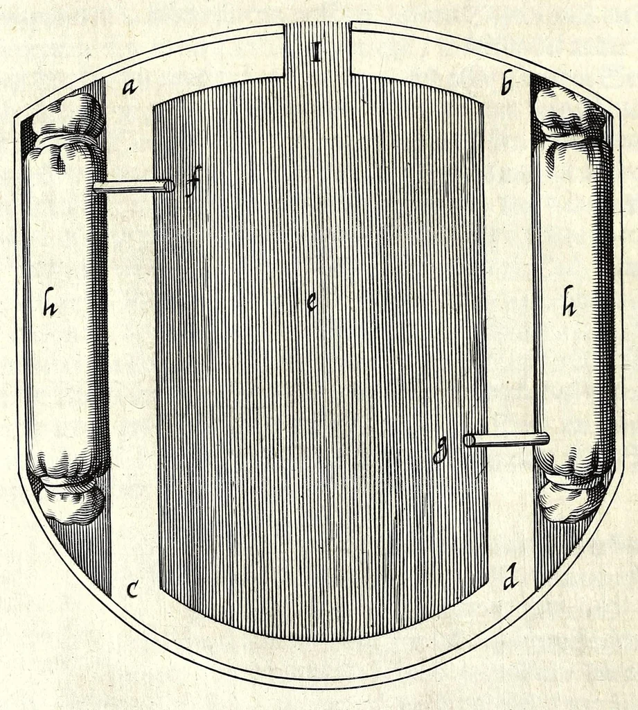 An illustration from Halinitro-pyrobolia : Beschreibu[n]g einer newen Büchsenmeisterey, nemlichen, gründlicher Bericht wie der Salpeter, Schwefel, Kohlen vnnd das Pulfer zu praepariren, zu probieren, auch langwirrig gut zu behalten : das Fewrwerck zur Kurtzweil vnd Ernst zu laboriren, dann wie der Pöler, das grobe Geschütz vnd der Petardo zu gobernirn ..., 1627, leaf 118