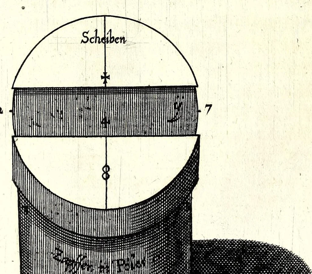 An illustration from Halinitro-pyrobolia : Beschreibu[n]g einer newen Büchsenmeisterey, nemlichen, gründlicher Bericht wie der Salpeter, Schwefel, Kohlen vnnd das Pulfer zu praepariren, zu probieren, auch langwirrig gut zu behalten : das Fewrwerck zur Kurtzweil vnd Ernst zu laboriren, dann wie der Pöler, das grobe Geschütz vnd der Petardo zu gobernirn ..., 1627, leaf 130