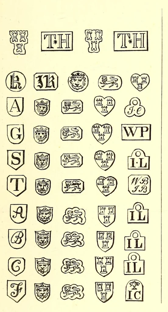 An illustration from Hall marks on gold and silver plate, 1891, leaf 187