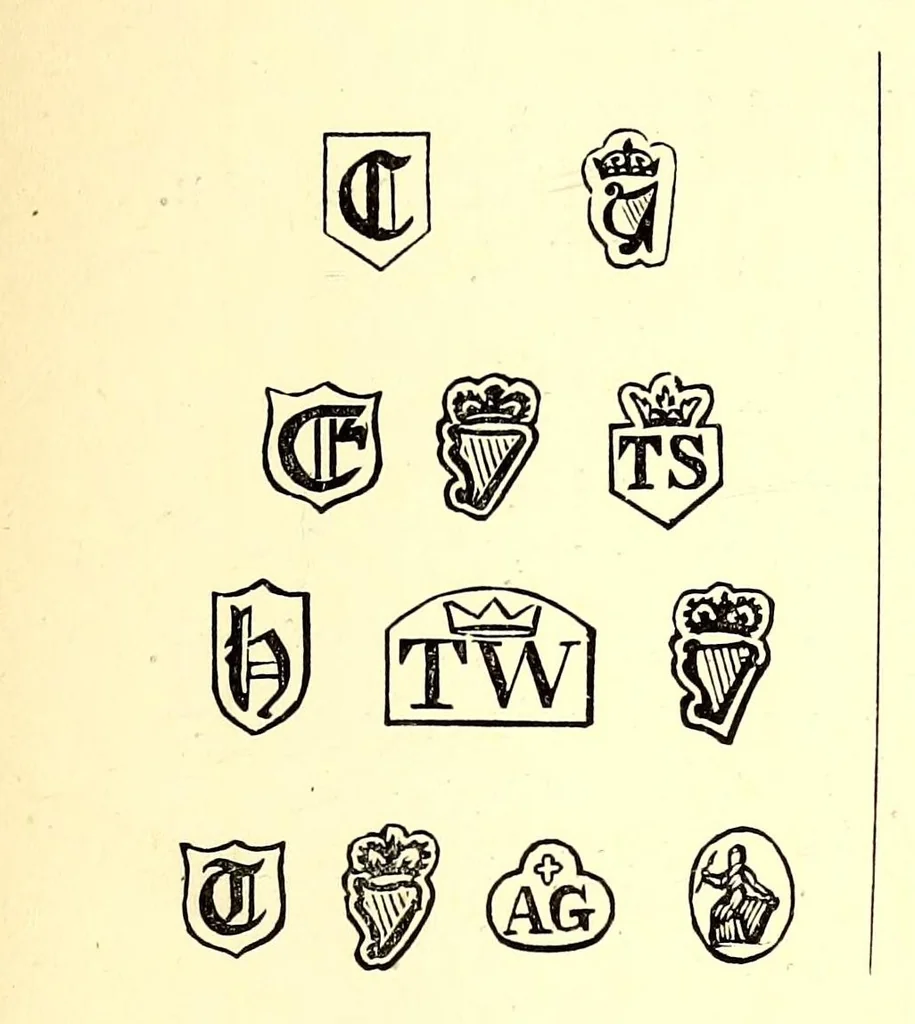 An illustration from Hall marks on gold and silver plate, 1891, leaf 233