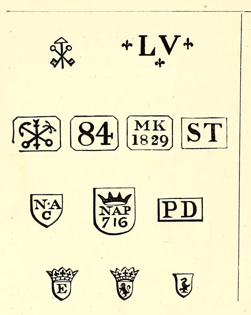 An illustration from Hall marks on gold and silver plate, 1891, leaf 238