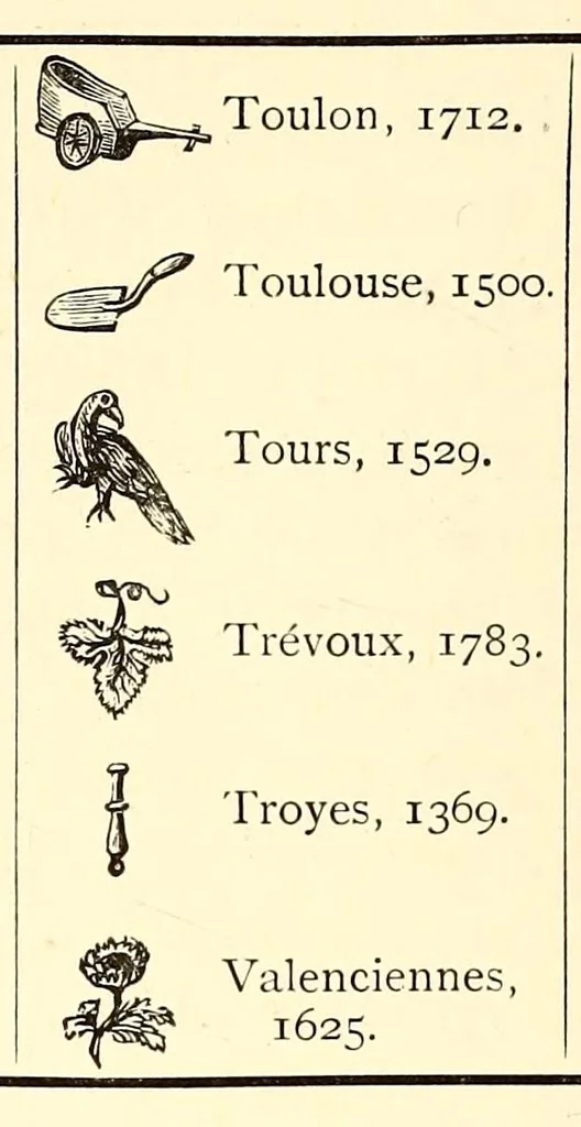 An illustration from Hall marks on gold and silver plate, 1891, leaf 286