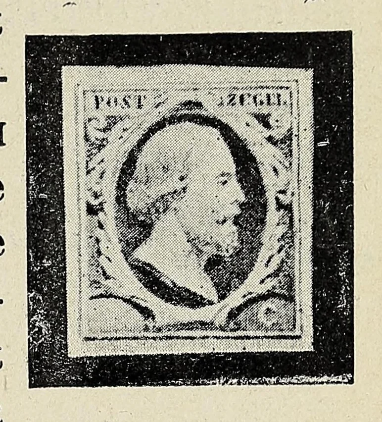 An illustration from Handboek over alle post- en portozegels van Nederland en Koloniën : met vermelding van alle typen, alle kleurverschillen, alle tandingen, afwijkingen enz., voor zoover die tot op heden bekend zijn, 1908, leaf 11