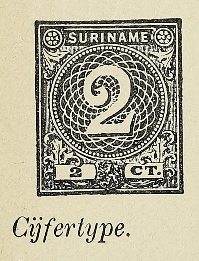 An illustration from Handboek over alle post- en portozegels van Nederland en Koloniën : met vermelding van alle typen, alle kleurverschillen, alle tandingen, afwijkingen enz., voor zoover die tot op heden bekend zijn, 1908, leaf 131