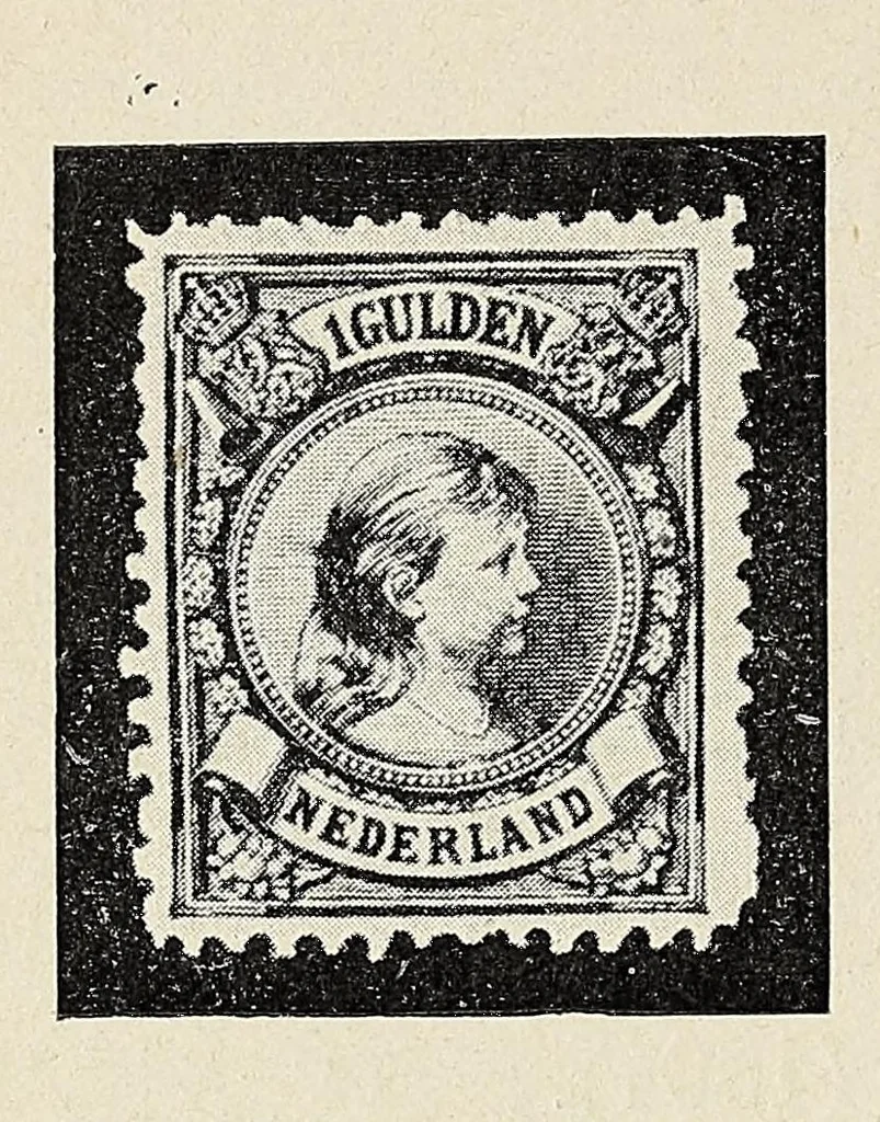 An illustration from Handboek over alle post- en portozegels van Nederland en Koloniën : met vermelding van alle typen, alle kleurverschillen, alle tandingen, afwijkingen enz., voor zoover die tot op heden bekend zijn, 1908, leaf 50