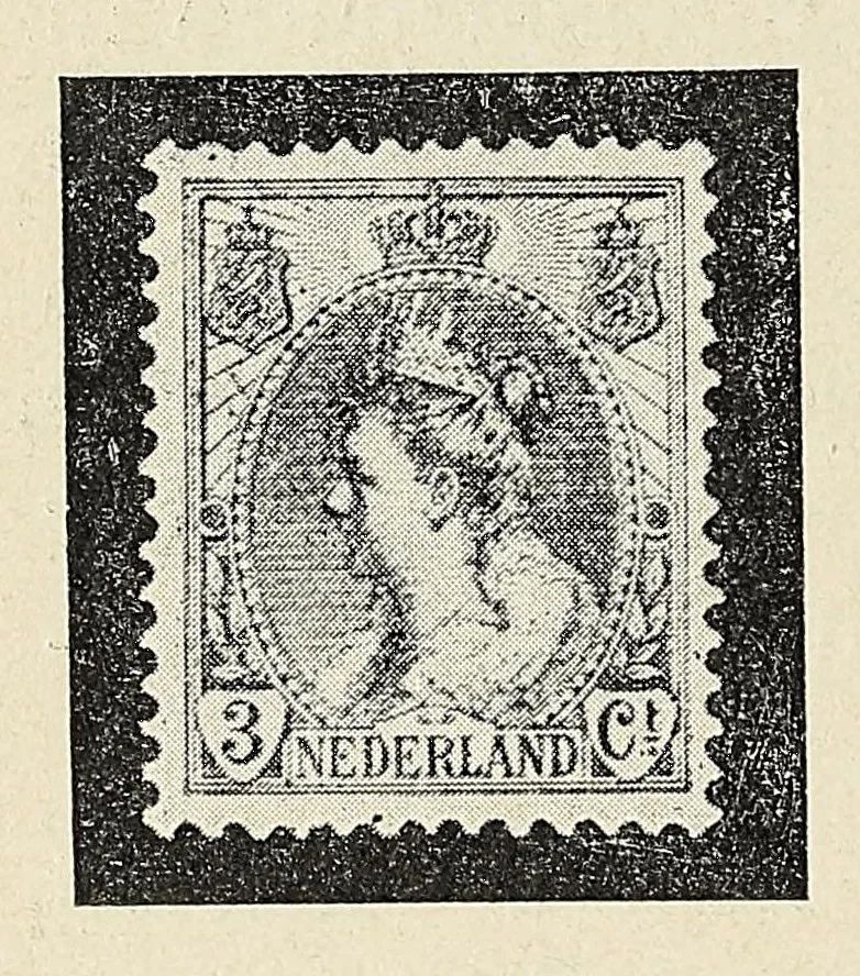 An illustration from Handboek over alle post- en portozegels van Nederland en Koloniën : met vermelding van alle typen, alle kleurverschillen, alle tandingen, afwijkingen enz., voor zoover die tot op heden bekend zijn, 1908, leaf 52