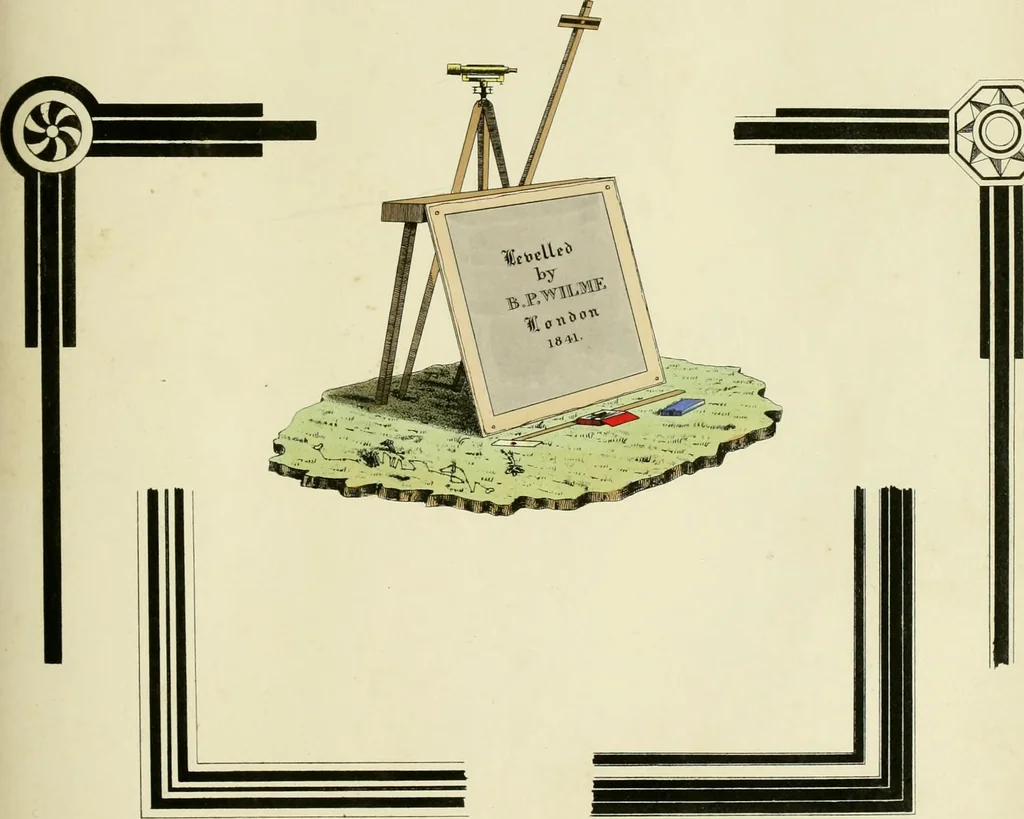 An illustration from A hand-book for mapping, engineering, and architectural drawing : in which maps of all descriptiosn are analyzed, and their several uses fully explained ; intended for the use of civil engineers, architects, and surveyors, also for naval and military academies, engineering schools and colleges, and draughtsmen ; illustrated with forty-three large plates and thirty-nine woodcuts, among which will be found examples of a parliamentary railway plan, section, and cross sections, prepared in compliance with the standing orders of the House of Commons ; with plain instructions for lithographing and zincographing maps and drawings, and an exposition of the relative cost and merits of engraving, lithographing, and zincographing, 1846, leaf 107