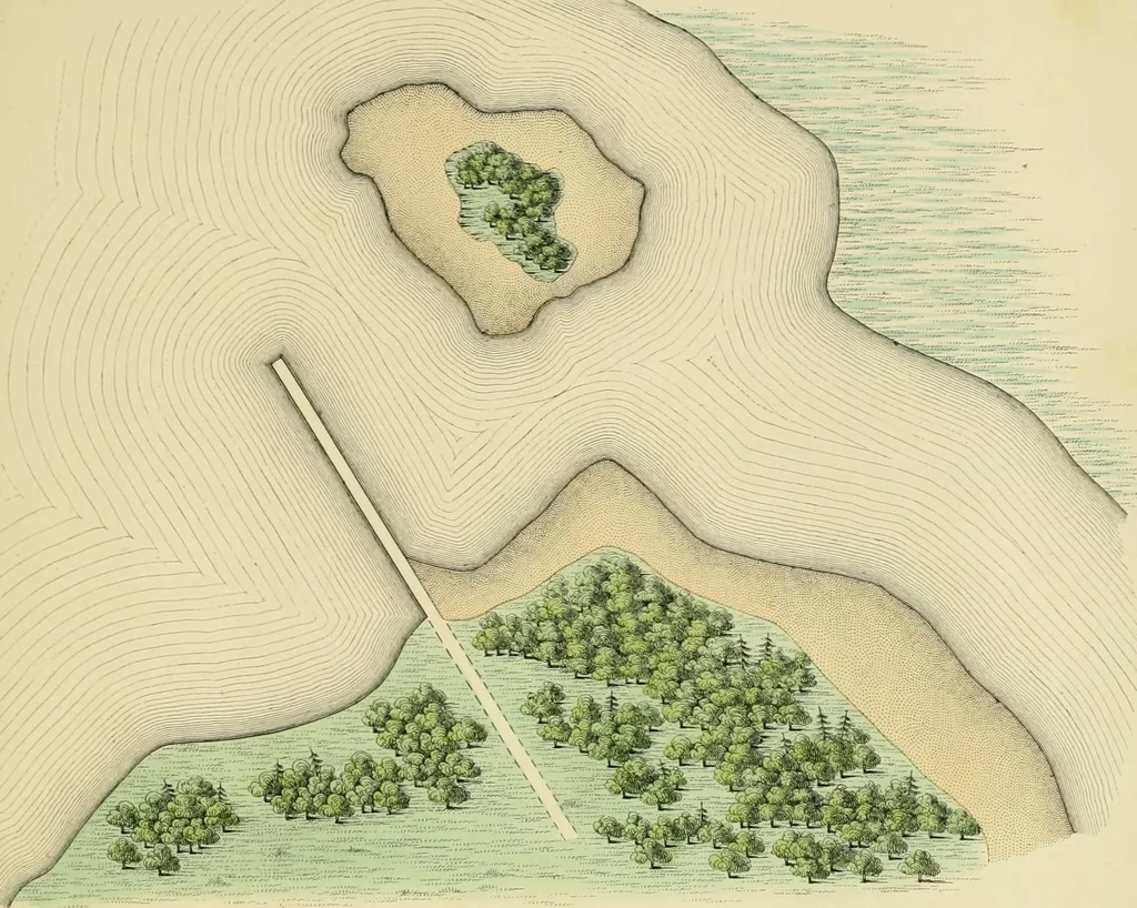 An illustration from A hand-book for mapping, engineering, and architectural drawing : in which maps of all descriptiosn are analyzed, and their several uses fully explained ; intended for the use of civil engineers, architects, and surveyors, also for naval and military academies, engineering schools and colleges, and draughtsmen ; illustrated with forty-three large plates and thirty-nine woodcuts, among which will be found examples of a parliamentary railway plan, section, and cross sections, prepared in compliance with the standing orders of the House of Commons ; with plain instructions for lithographing and zincographing maps and drawings, and an exposition of the relative cost and merits of engraving, lithographing, and zincographing, 1846, leaf 117