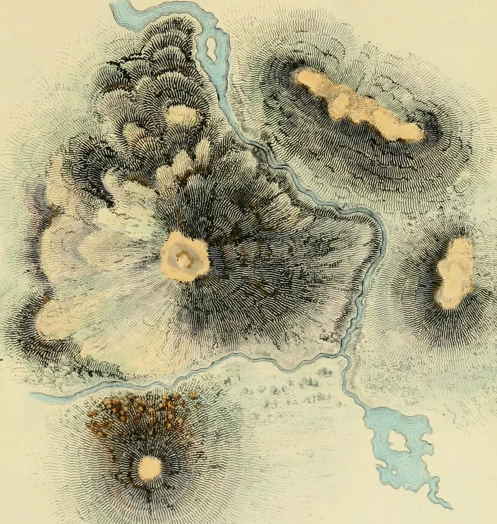 An illustration from A hand-book for mapping, engineering, and architectural drawing : in which maps of all descriptiosn are analyzed, and their several uses fully explained ; intended for the use of civil engineers, architects, and surveyors, also for naval and military academies, engineering schools and colleges, and draughtsmen ; illustrated with forty-three large plates and thirty-nine woodcuts, among which will be found examples of a parliamentary railway plan, section, and cross sections, prepared in compliance with the standing orders of the House of Commons ; with plain instructions for lithographing and zincographing maps and drawings, and an exposition of the relative cost and merits of engraving, lithographing, and zincographing, 1846, leaf 123