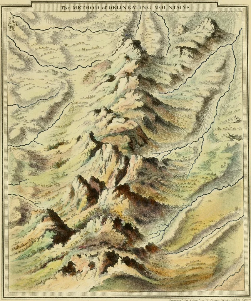 An illustration from A hand-book for mapping, engineering, and architectural drawing : in which maps of all descriptiosn are analyzed, and their several uses fully explained ; intended for the use of civil engineers, architects, and surveyors, also for naval and military academies, engineering schools and colleges, and draughtsmen ; illustrated with forty-three large plates and thirty-nine woodcuts, among which will be found examples of a parliamentary railway plan, section, and cross sections, prepared in compliance with the standing orders of the House of Commons ; with plain instructions for lithographing and zincographing maps and drawings, and an exposition of the relative cost and merits of engraving, lithographing, and zincographing, 1846, leaf 133