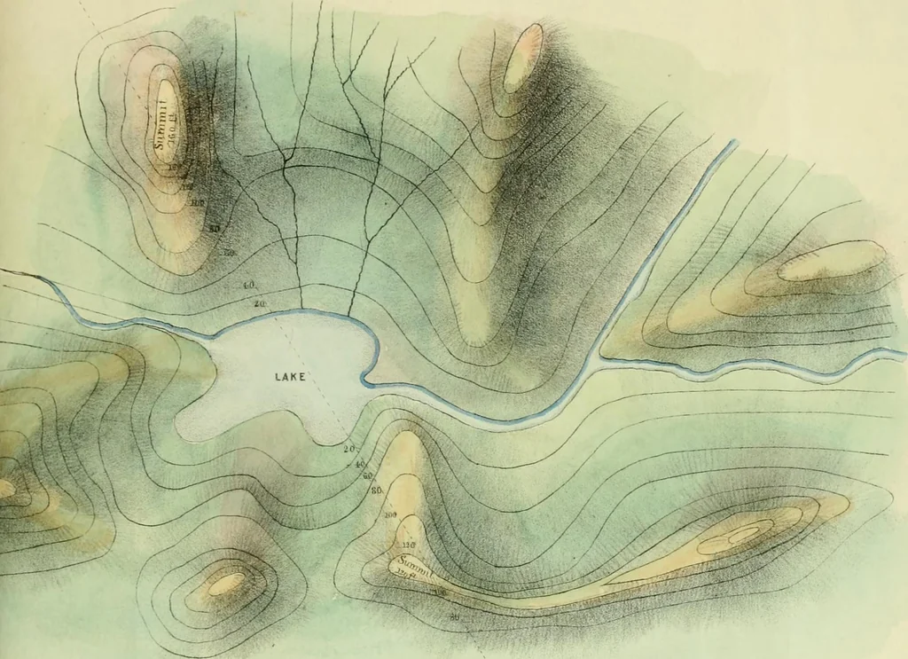 An illustration from A hand-book for mapping, engineering, and architectural drawing : in which maps of all descriptiosn are analyzed, and their several uses fully explained ; intended for the use of civil engineers, architects, and surveyors, also for naval and military academies, engineering schools and colleges, and draughtsmen ; illustrated with forty-three large plates and thirty-nine woodcuts, among which will be found examples of a parliamentary railway plan, section, and cross sections, prepared in compliance with the standing orders of the House of Commons ; with plain instructions for lithographing and zincographing maps and drawings, and an exposition of the relative cost and merits of engraving, lithographing, and zincographing, 1846, leaf 141