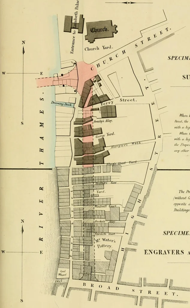 An illustration from A hand-book for mapping, engineering, and architectural drawing : in which maps of all descriptiosn are analyzed, and their several uses fully explained ; intended for the use of civil engineers, architects, and surveyors, also for naval and military academies, engineering schools and colleges, and draughtsmen ; illustrated with forty-three large plates and thirty-nine woodcuts, among which will be found examples of a parliamentary railway plan, section, and cross sections, prepared in compliance with the standing orders of the House of Commons ; with plain instructions for lithographing and zincographing maps and drawings, and an exposition of the relative cost and merits of engraving, lithographing, and zincographing, 1846, leaf 151