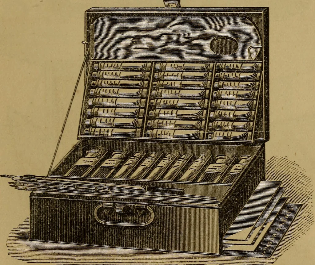 An illustration from Hand-book for the preservation of pictures; containing practical instructions for cleaning, lining, repairing, and restoring oil paintings, with remarks on the distribution of works of art in houses and galleries, their care and preservation, 1876, leaf 84