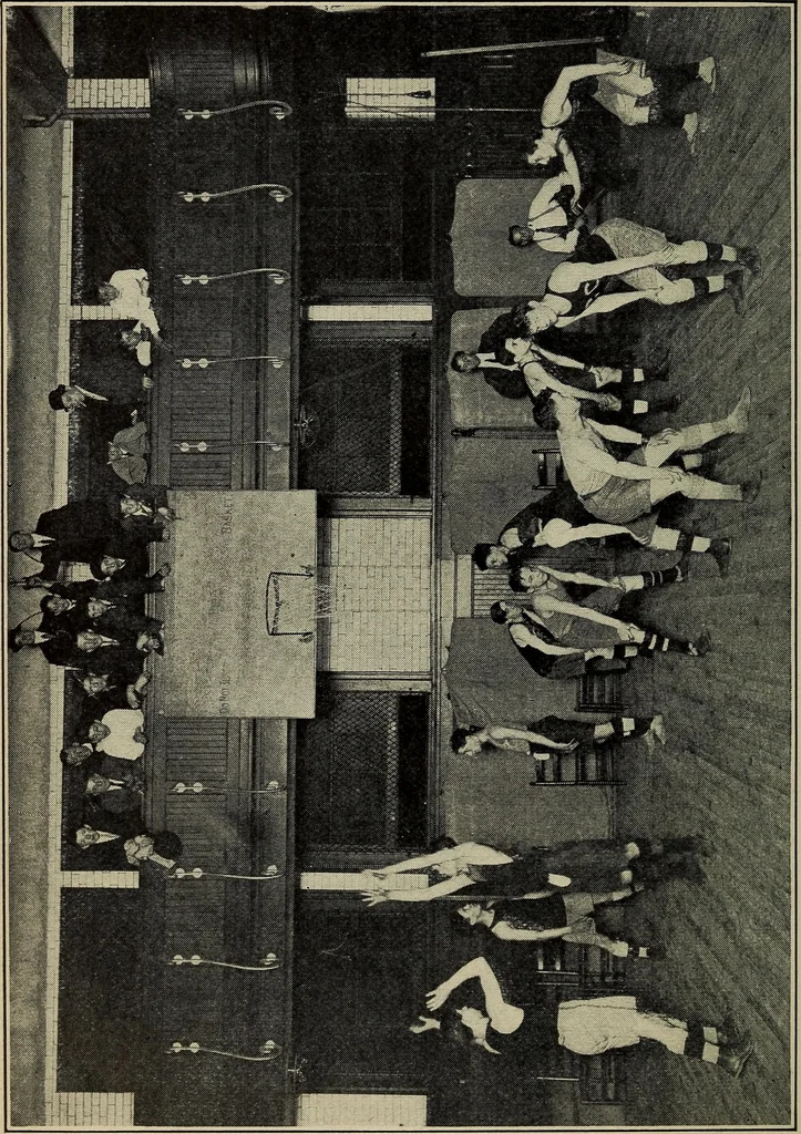 An illustration from Handbook of athletic games for players, instructors, and spectators, comprising fifteen major ball games, track and field athletics and rowing races, 1916, leaf 116