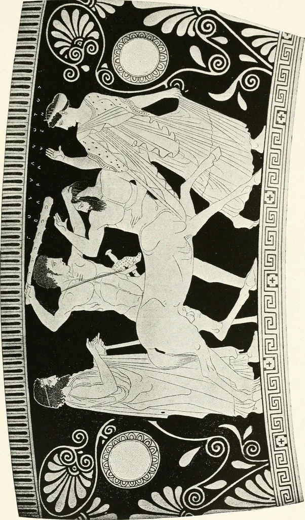 An illustration from A handbook of Attic red-figured vases signed by or attributed to the various masters of the sixth and fifth centuries B. C., 1919, leaf 390