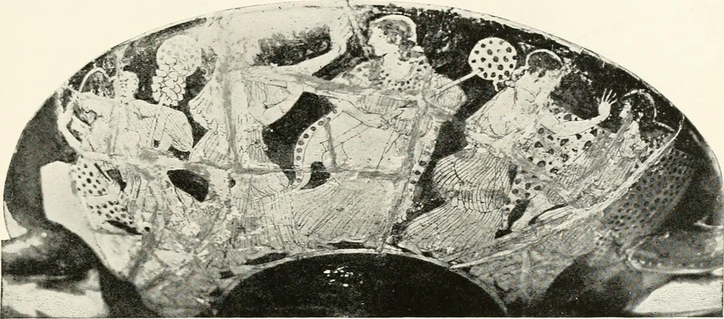 An illustration from A handbook of Attic red-figured vases signed by or attributed to the various masters of the sixth and fifth centuries B. C., 1919, leaf 90