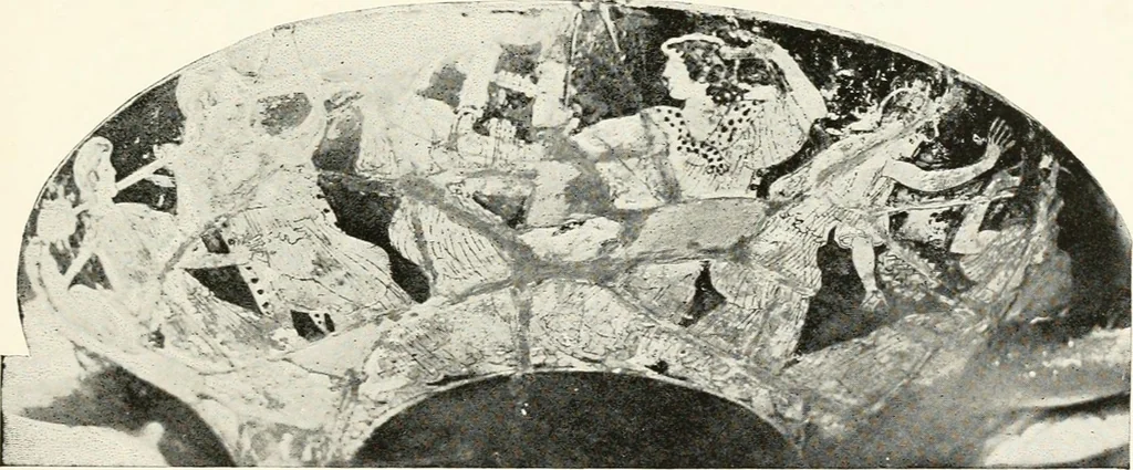 An illustration from A handbook of Attic red-figured vases signed by or attributed to the various masters of the sixth and fifth centuries B. C., 1919, leaf 90