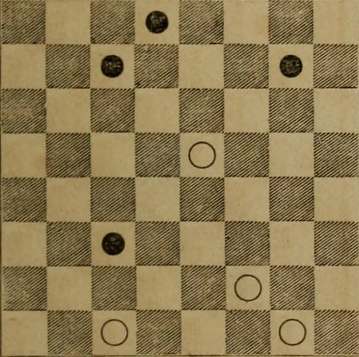 An illustration from Hand book of draughts and backgammon. The draught player's hand book, 1852, leaf 102