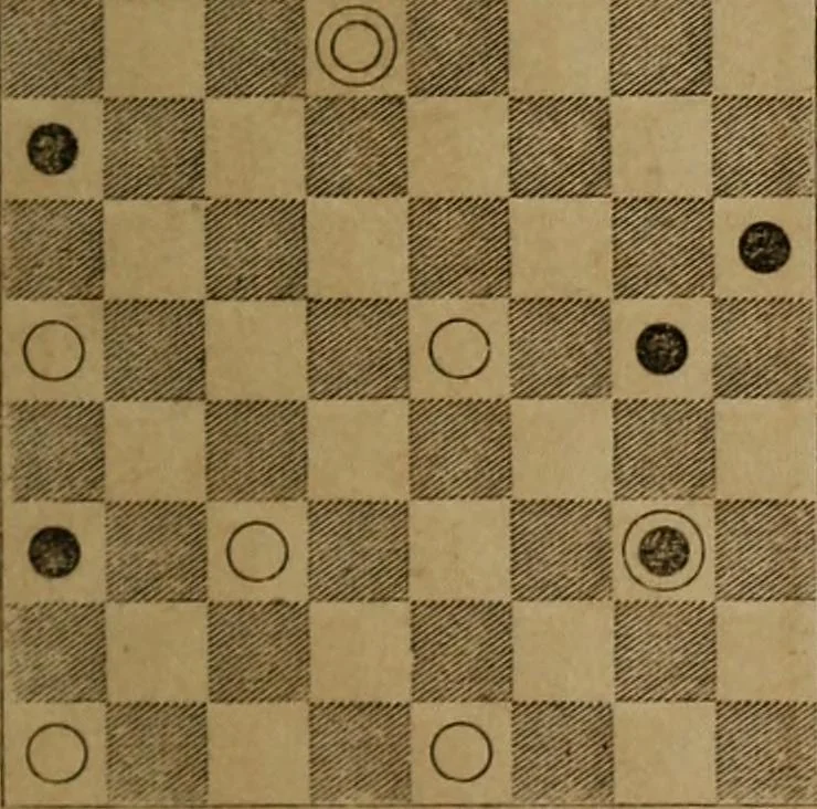 An illustration from Hand book of draughts and backgammon. The draught player's hand book, 1852, leaf 102