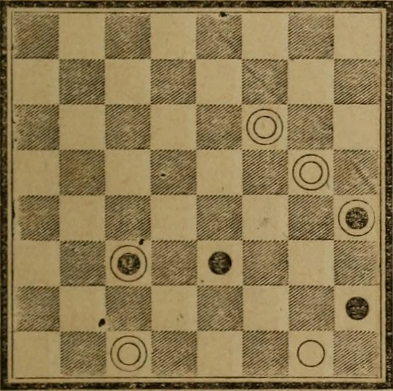 An illustration from Hand book of draughts and backgammon. The draught player's hand book, 1852, leaf 104