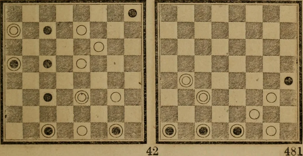 An illustration from Hand book of draughts and backgammon. The draught player's hand book, 1852, leaf 104