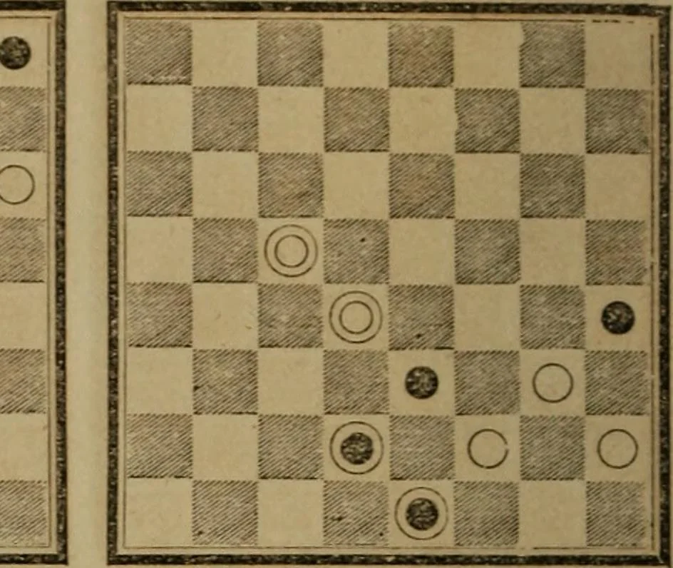 An illustration from Hand book of draughts and backgammon. The draught player's hand book, 1852, leaf 105