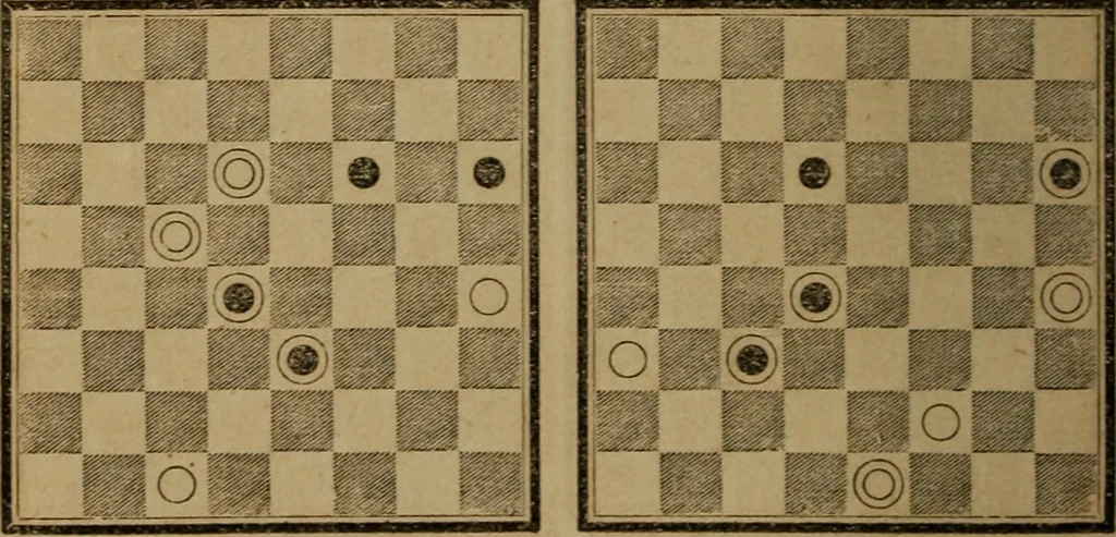 An illustration from Hand book of draughts and backgammon. The draught player's hand book, 1852, leaf 105