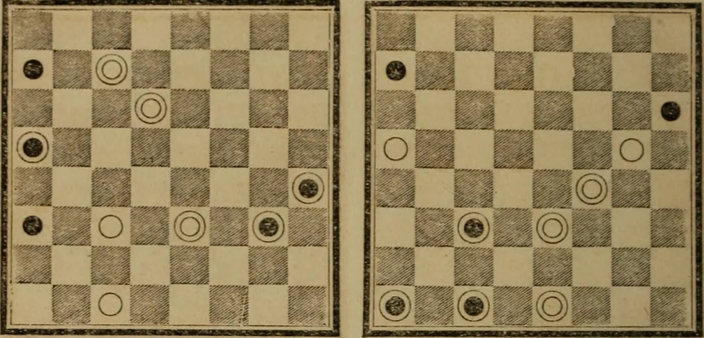 An illustration from Hand book of draughts and backgammon. The draught player's hand book, 1852, leaf 109
