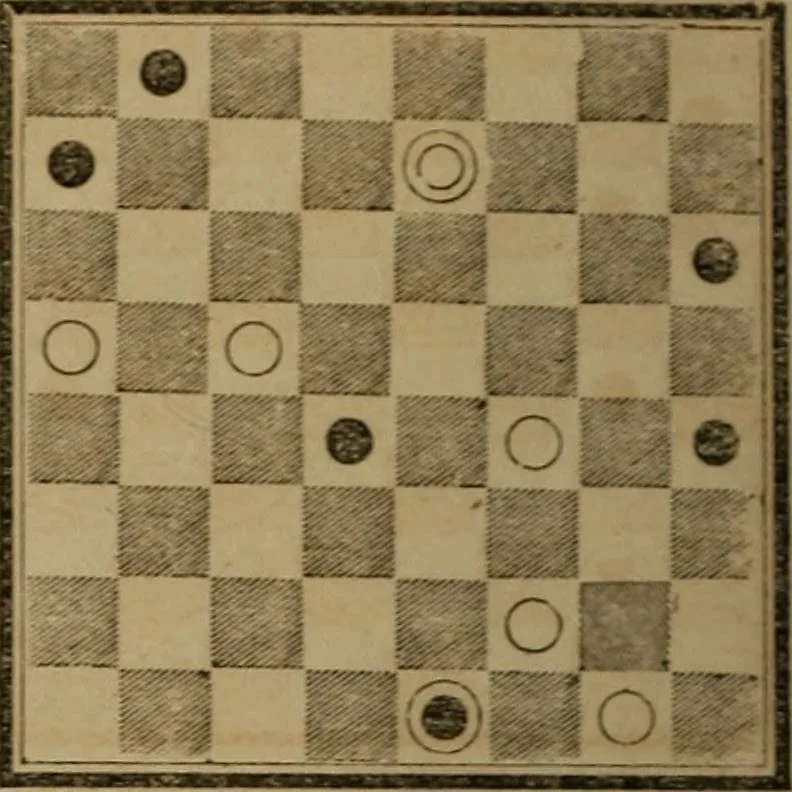 An illustration from Hand book of draughts and backgammon. The draught player's hand book, 1852, leaf 111