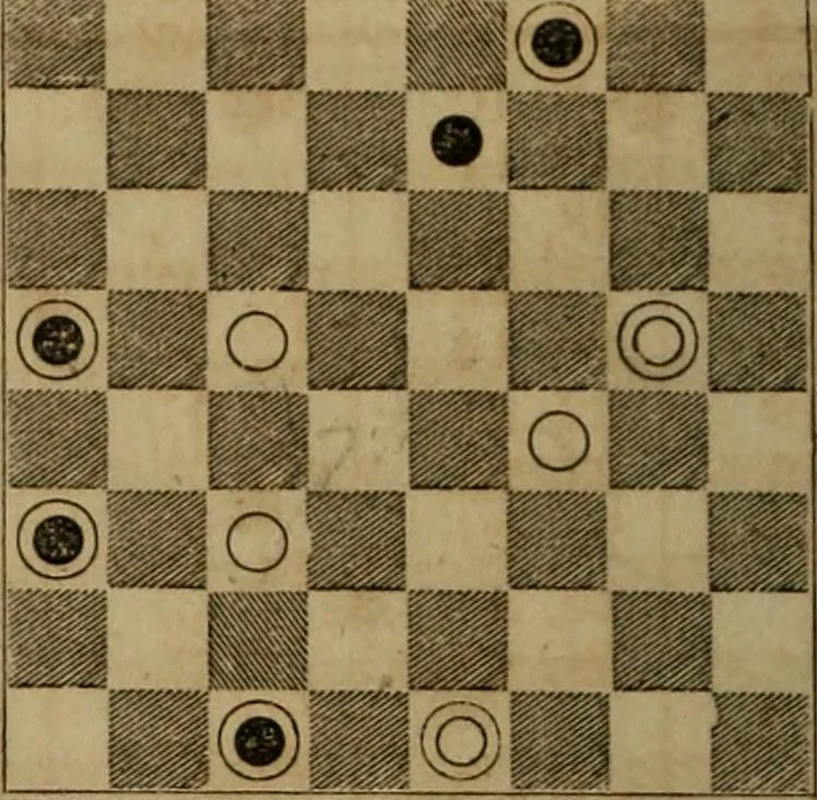 An illustration from Hand book of draughts and backgammon. The draught player's hand book, 1852, leaf 131