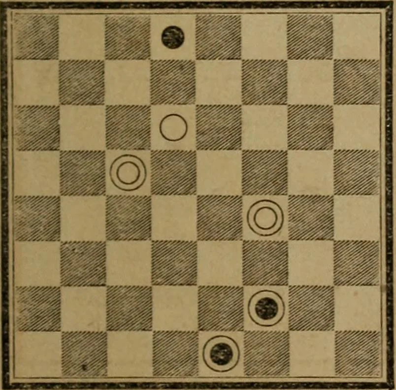 An illustration from Hand book of draughts and backgammon. The draught player's hand book, 1852, leaf 98