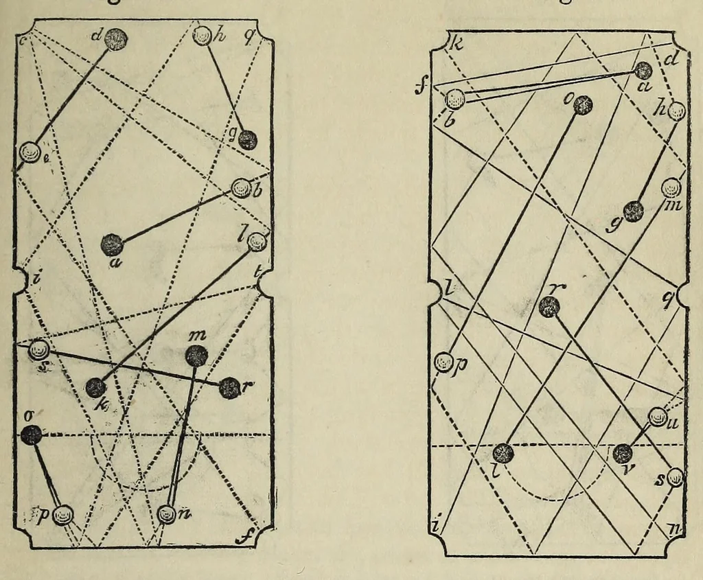 An illustration from The hand-book of games : comprising new or carefully revised treatises on whist, piquet, ecarté, lansquenet, boston, quadrille, cribbage, and other card games : faro, rouge et noir, hazard, roulette : backgammon, draughts : billiards, bagatelle, American bowls, etc. etc., 1850, leaf 561