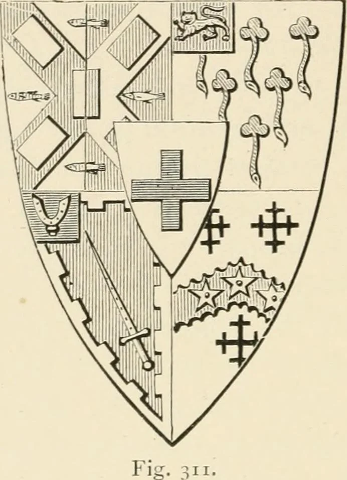 An illustration from Handbook of heraldry, with instructions for tracing pedigrees and deciphering ancient mss., rules for the appointment of liveries, &c., 1893, leaf 174