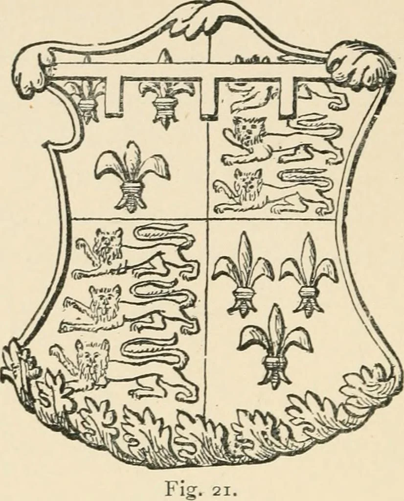 An illustration from Handbook of heraldry, with instructions for tracing pedigrees and deciphering ancient mss., rules for the appointment of liveries, &c., 1893, leaf 56