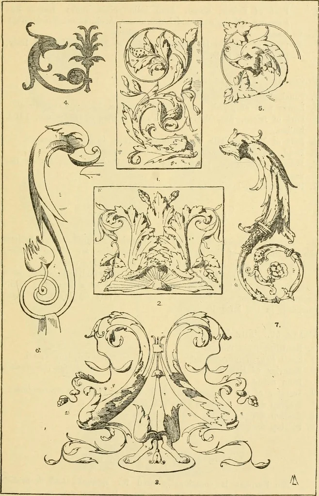 An illustration from Handbook of ornament; a grammar of art, industrial and architectural designing in all its branches, for practical as well as theoretical use, 1900, leaf 103