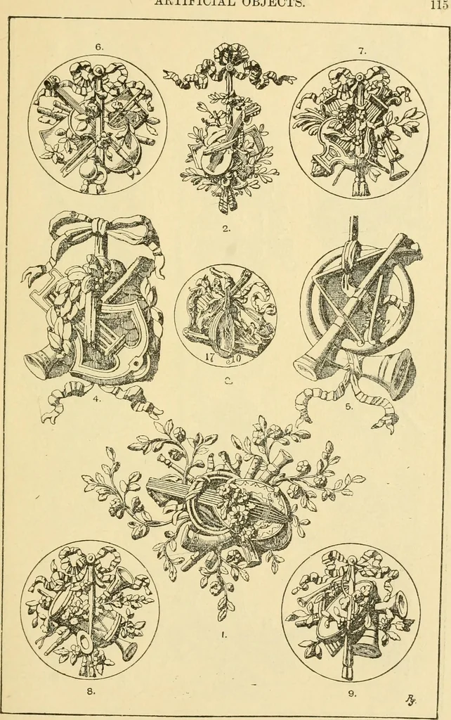 An illustration from Handbook of ornament; a grammar of art, industrial and architectural designing in all its branches, for practical as well as theoretical use, 1900, leaf 129