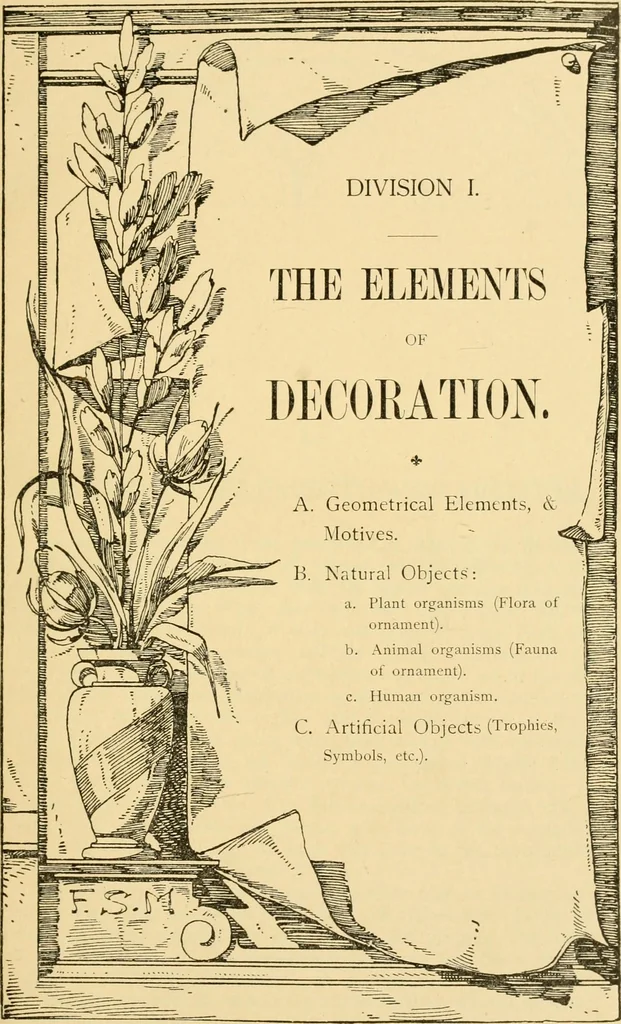 An illustration from Handbook of ornament; a grammar of art, industrial and architectural designing in all its branches, for practical as well as theoretical use, 1900, leaf 15