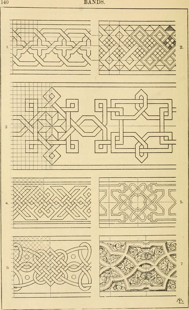 An illustration from Handbook of ornament; a grammar of art, industrial and architectural designing in all its branches, for practical as well as theoretical use, 1900, leaf 152
