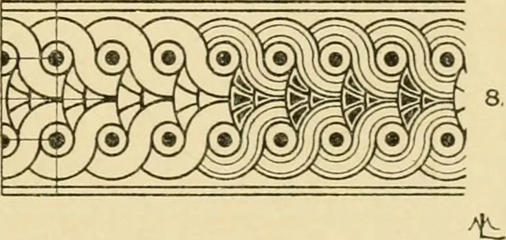 An illustration from Handbook of ornament; a grammar of art, industrial and architectural designing in all its branches, for practical as well as theoretical use, 1900, leaf 153