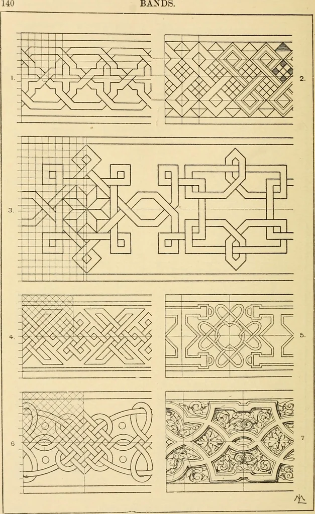 An illustration from Handbook of ornament; a grammar of art, industrial and architectural designing in all its branches, for practical as well as theoretical use, 1900, leaf 154