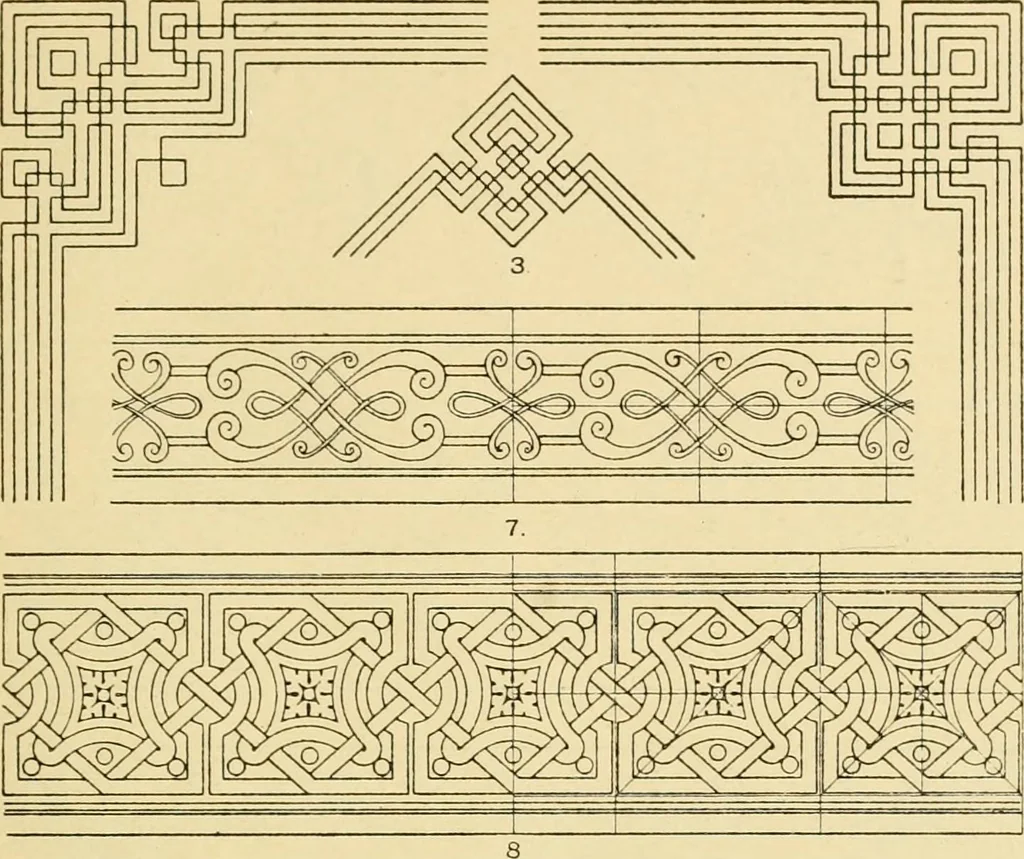 An illustration from Handbook of ornament; a grammar of art, industrial and architectural designing in all its branches, for practical as well as theoretical use, 1900, leaf 155