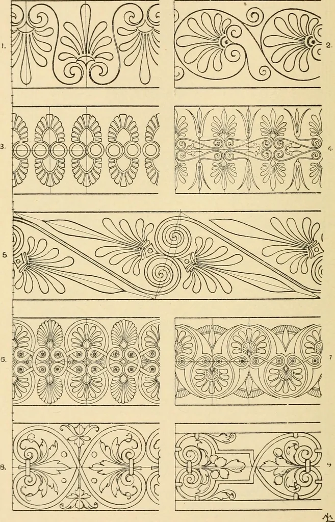 An illustration from Handbook of ornament; a grammar of art, industrial and architectural designing in all its branches, for practical as well as theoretical use, 1900, leaf 156