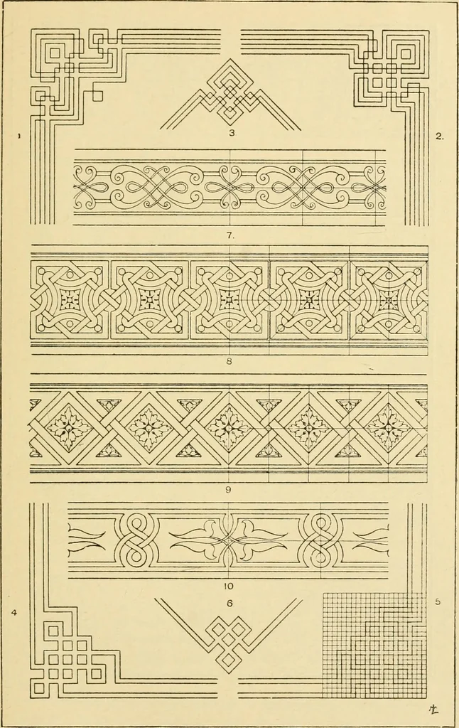 An illustration from Handbook of ornament; a grammar of art, industrial and architectural designing in all its branches, for practical as well as theoretical use, 1900, leaf 157