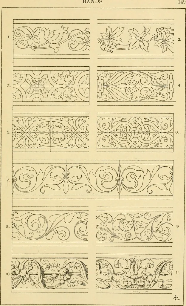 An illustration from Handbook of ornament; a grammar of art, industrial and architectural designing in all its branches, for practical as well as theoretical use, 1900, leaf 163
