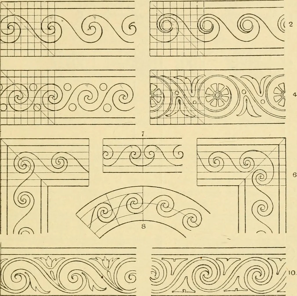 An illustration from Handbook of ornament; a grammar of art, industrial and architectural designing in all its branches, for practical as well as theoretical use, 1900, leaf 167