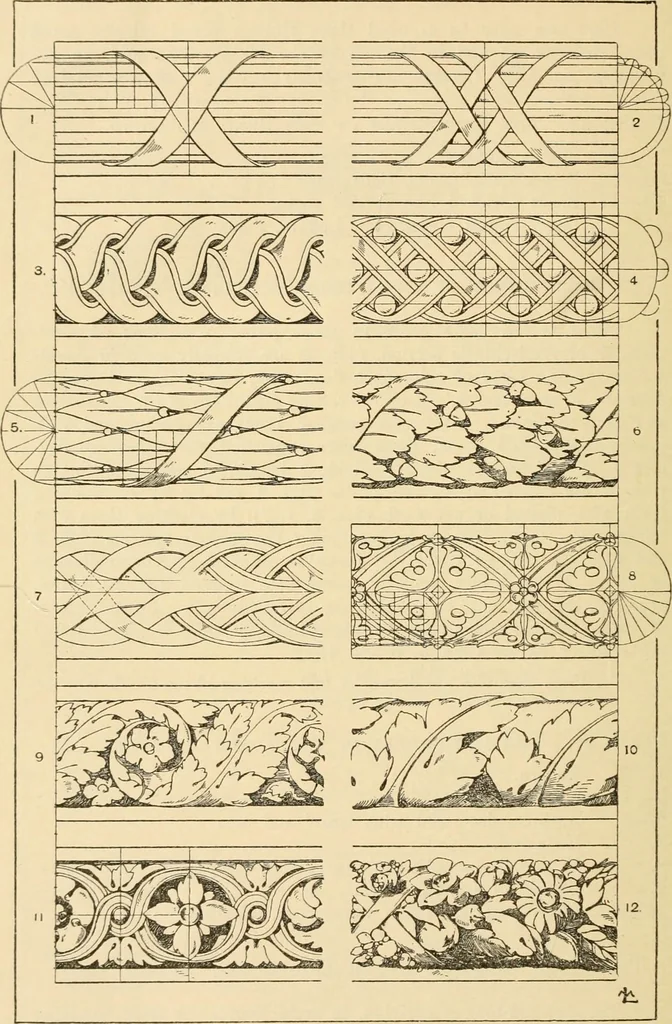 An illustration from Handbook of ornament; a grammar of art, industrial and architectural designing in all its branches, for practical as well as theoretical use, 1900, leaf 170