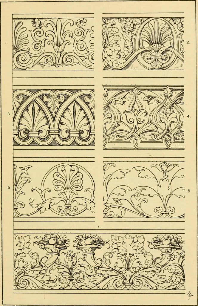An illustration from Handbook of ornament; a grammar of art, industrial and architectural designing in all its branches, for practical as well as theoretical use, 1900, leaf 177