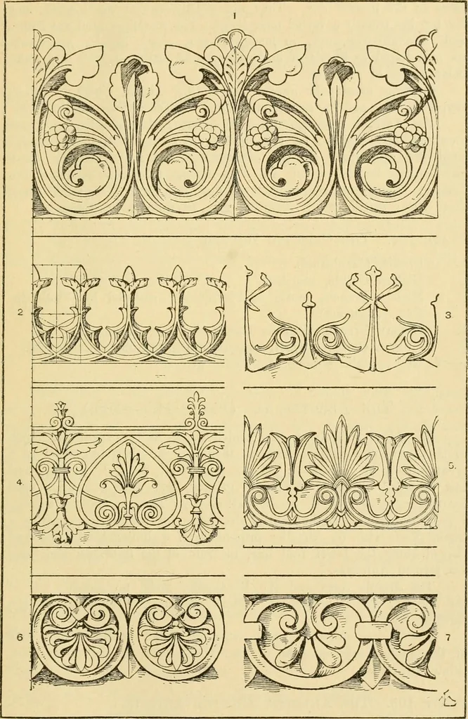 An illustration from Handbook of ornament; a grammar of art, industrial and architectural designing in all its branches, for practical as well as theoretical use, 1900, leaf 179